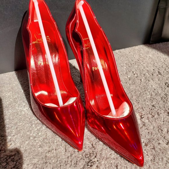 CHRISTIAN LOUBOUTIN Hot Chick 100 metallic patent red pumps 39 - Picture 9 of 16